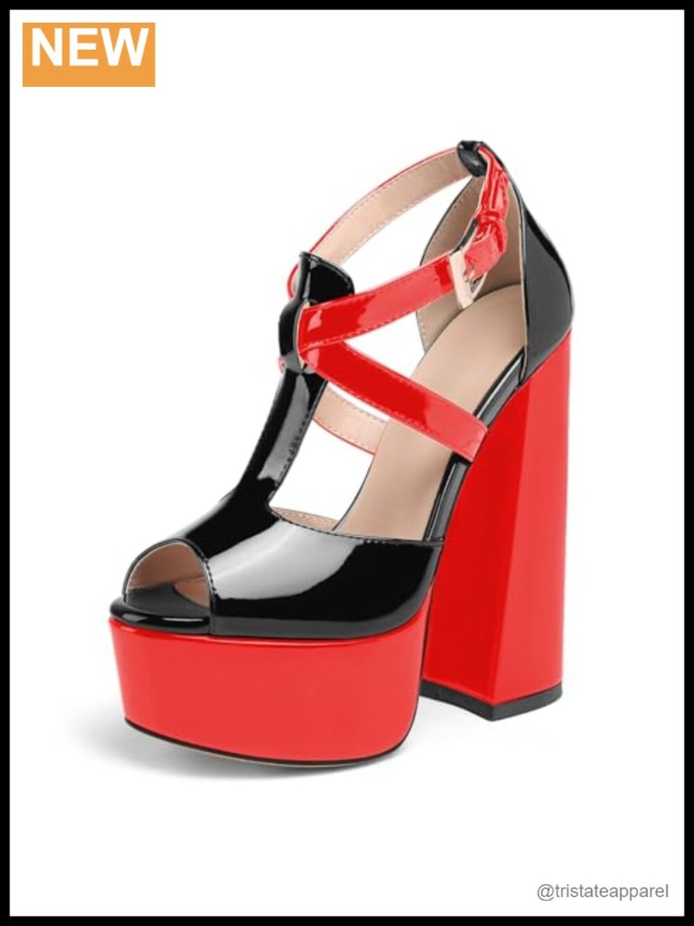 Peep Toe T-Strap Platform Chunky Heels Buckle Strappy Dress Shoes